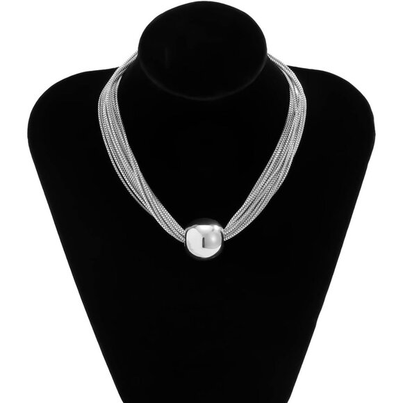 Women's 14k Gold Chunky Bead Choker Adjustable Necklace Trendy Bohemia Chains - Picture 8 of 8